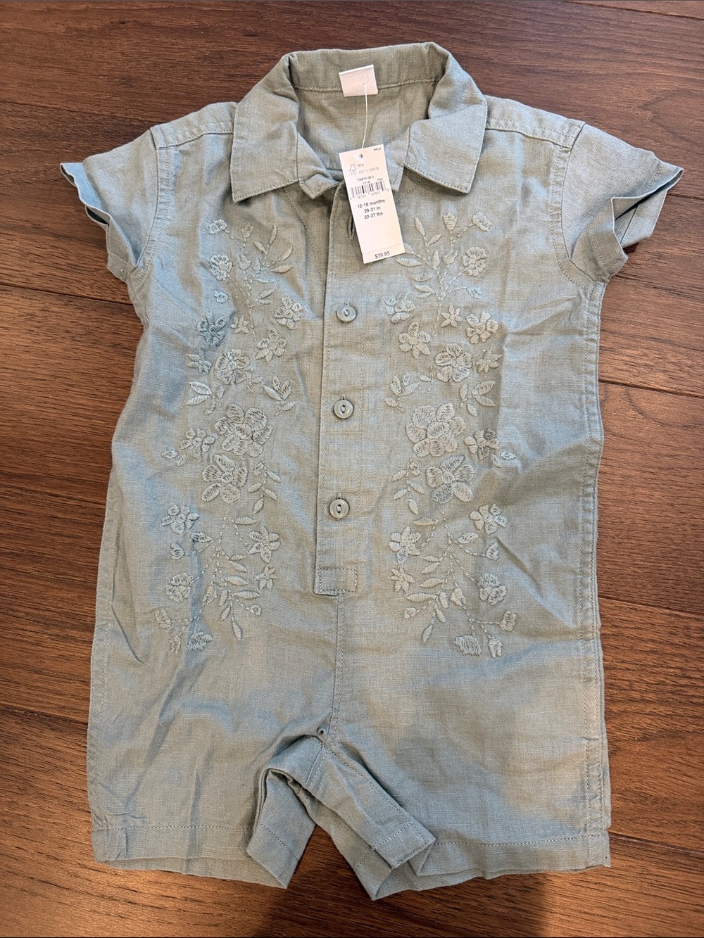 Baby Gap Sage Green Embroidered Romper Size 12-18 Months NWT - C52-036